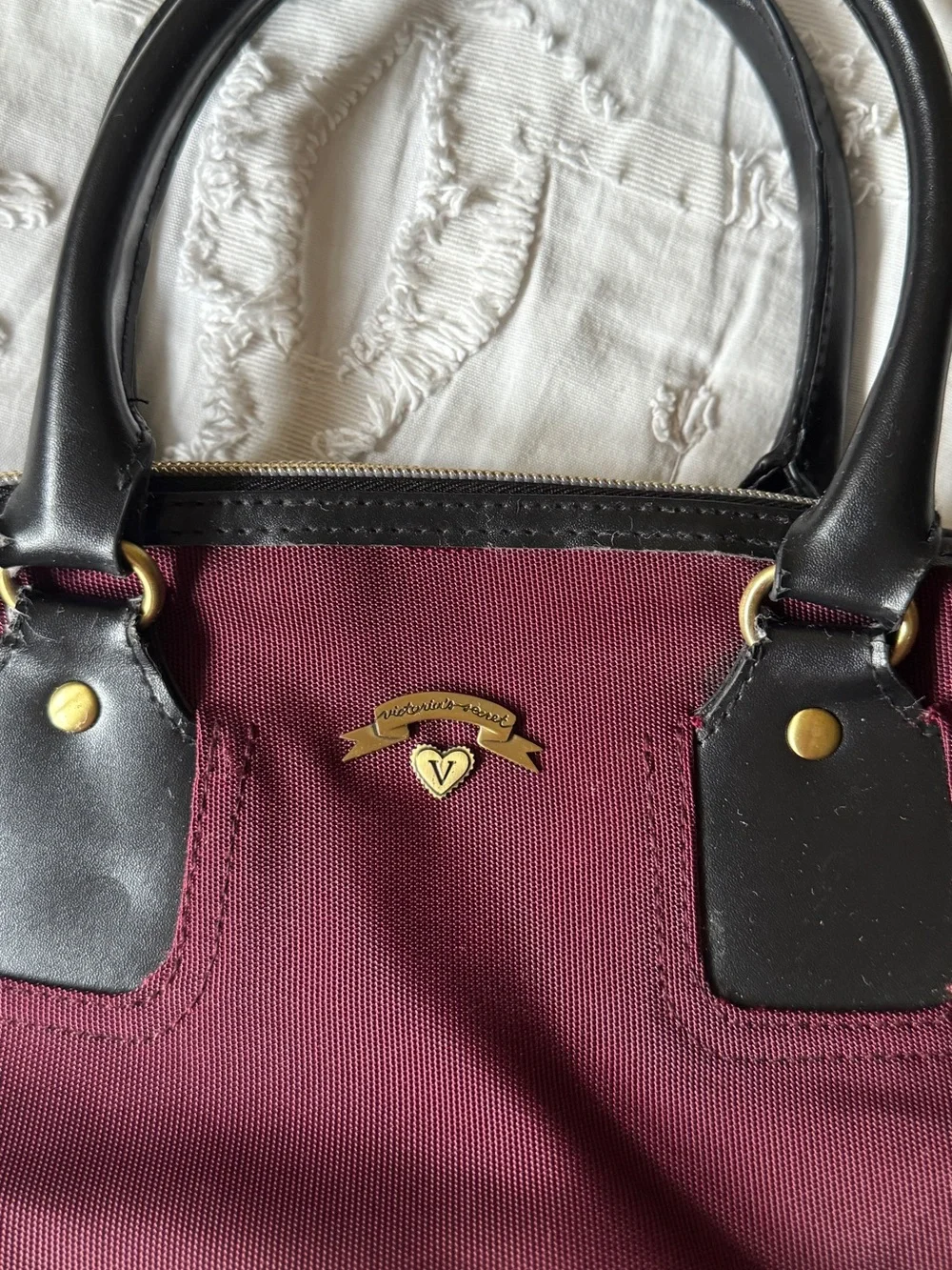 Victoria's Secret Burgundy Satchel with Black Handles